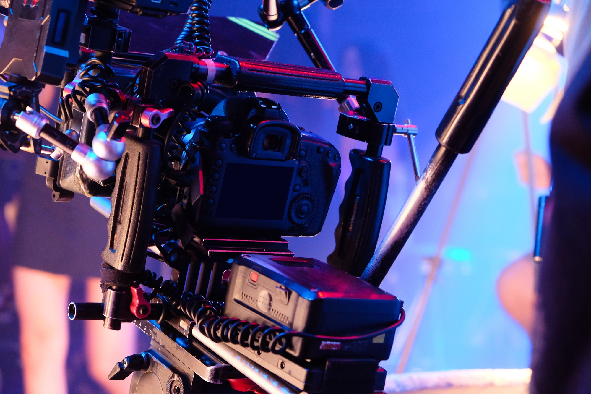 Film industry. Filming with professional camera background Film industry. Filming with professional camera background